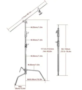 E-IMAGE LCS-02, LIGHT C-STAND 7.5 FEET, DETACHABLE BASE, GRIP KIT & EXTENSION ARM WITH PAYLOAD 20 KG