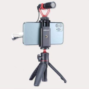 ULANZI ST-07 ADJUSTABLE SMARTPHONE HOLDER WITH COLD SHOE AND 1/4" THREAD MOUNTS FOR ADDITIONAL VLOGGING ACCESSORIES, BLACK, (1764)