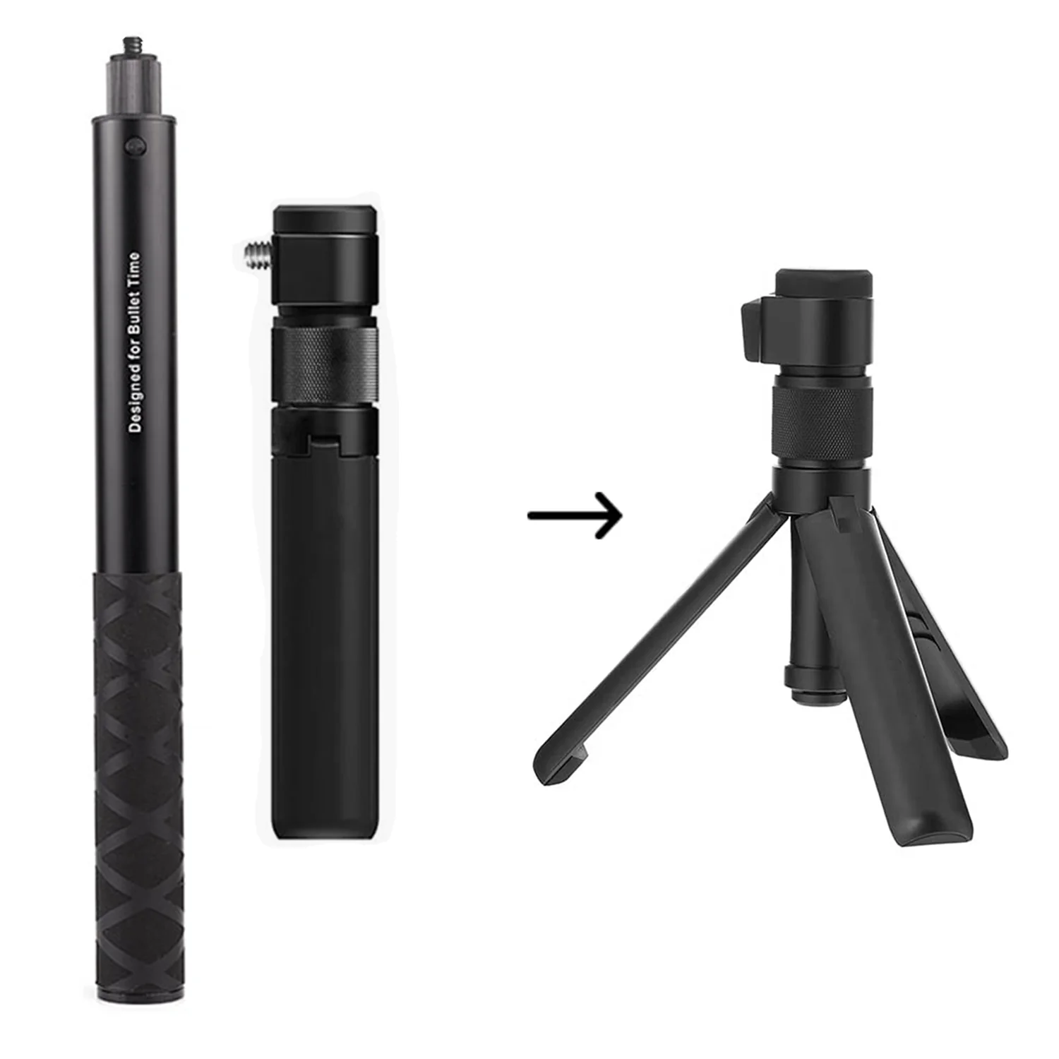 HIFFIN 3 IN 1 INVISIBLE BULLET TIME HANDLE KIT WIRH FOLDABLE TRIPOD EXTENSION MONOPOD ROD FOR INSTA 360 X 3 / INSTA 360 ONE X 2 / INSTA ONE X/ GO PRO SERIES ACCESSORIES
