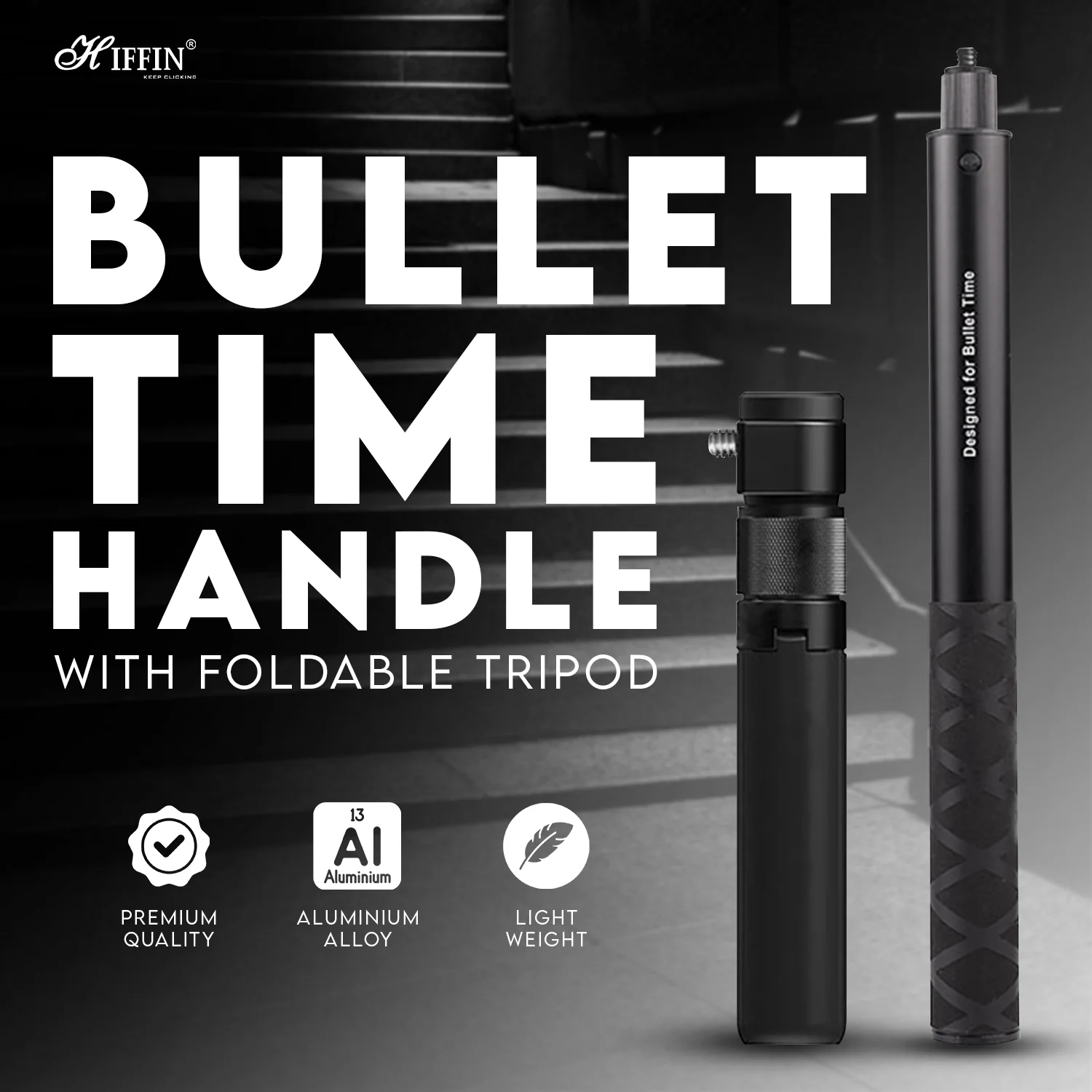 HIFFIN 3 IN 1 INVISIBLE BULLET TIME HANDLE KIT WIRH FOLDABLE TRIPOD EXTENSION MONOPOD ROD FOR INSTA 360 X 3 / INSTA 360 ONE X 2 / INSTA ONE X/ GO PRO SERIES ACCESSORIES - Image 4