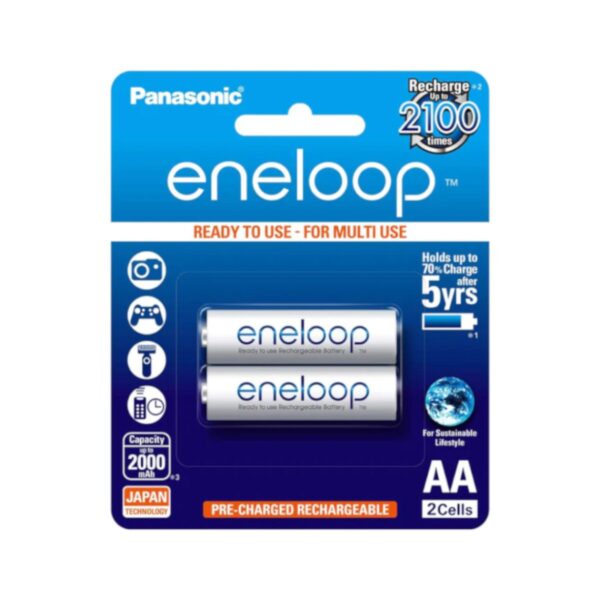 PANASONIC ENELOOP AA RECHARGEABLE NiMH BATTERY (2000mAh, 2-PACK)