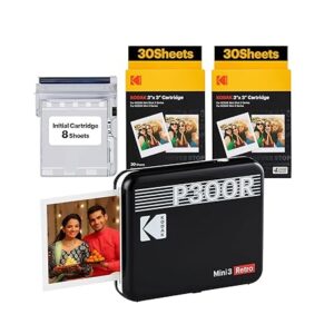 KODAK MINI 3 RETRO 4PASS PORTABLE PHOTO PRINTER (3x3 INCHES) + 68 SHEETS BUNDLE