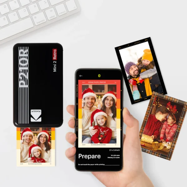 KODAK MINI 2 RETRO 4PASS PORTABLE PHOTO PRINTER (2.1X3.4 INCHES) + 68 SHEETS BUNDLE (BLACK,WHITE)