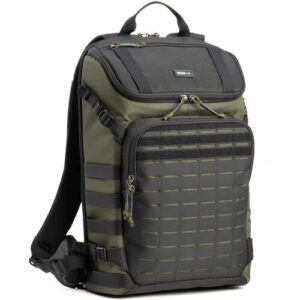 Holds 2 Cameras and 5 Lenses Top Opening and Rear Panel Access YKK RC Zippers Adjustable Dividers Top Zippered Pocket Laser-Cut MOLLE Panel on Front Hook-and-Loop Straps on Front Panel Handle Pass-Through THINK TANK PHOTO DARKLIGHT BACKPACK (MONTANE GREEN, 20L)
