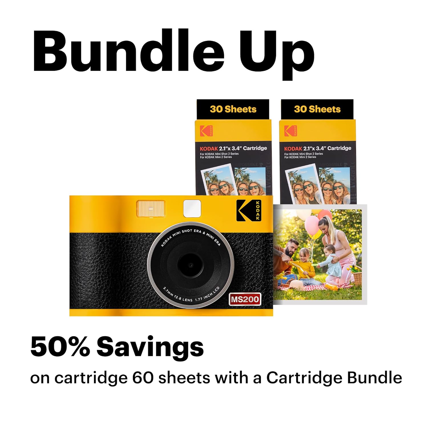 KODAK MINI SHOT 2 ERA 4PASS 2-IN-1 INSTANT CAMERA AND PHOTO PRINTER (2.1X3.4) (CAMERA + 68 SHEETS) - Image 2