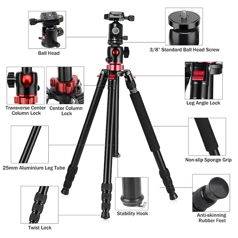 HIFFIN HF-550 TRIPOD, 65" SPECIAL QUALITY CAMERA TRIPOD FOR CANON NIKON DSLR - Image 9