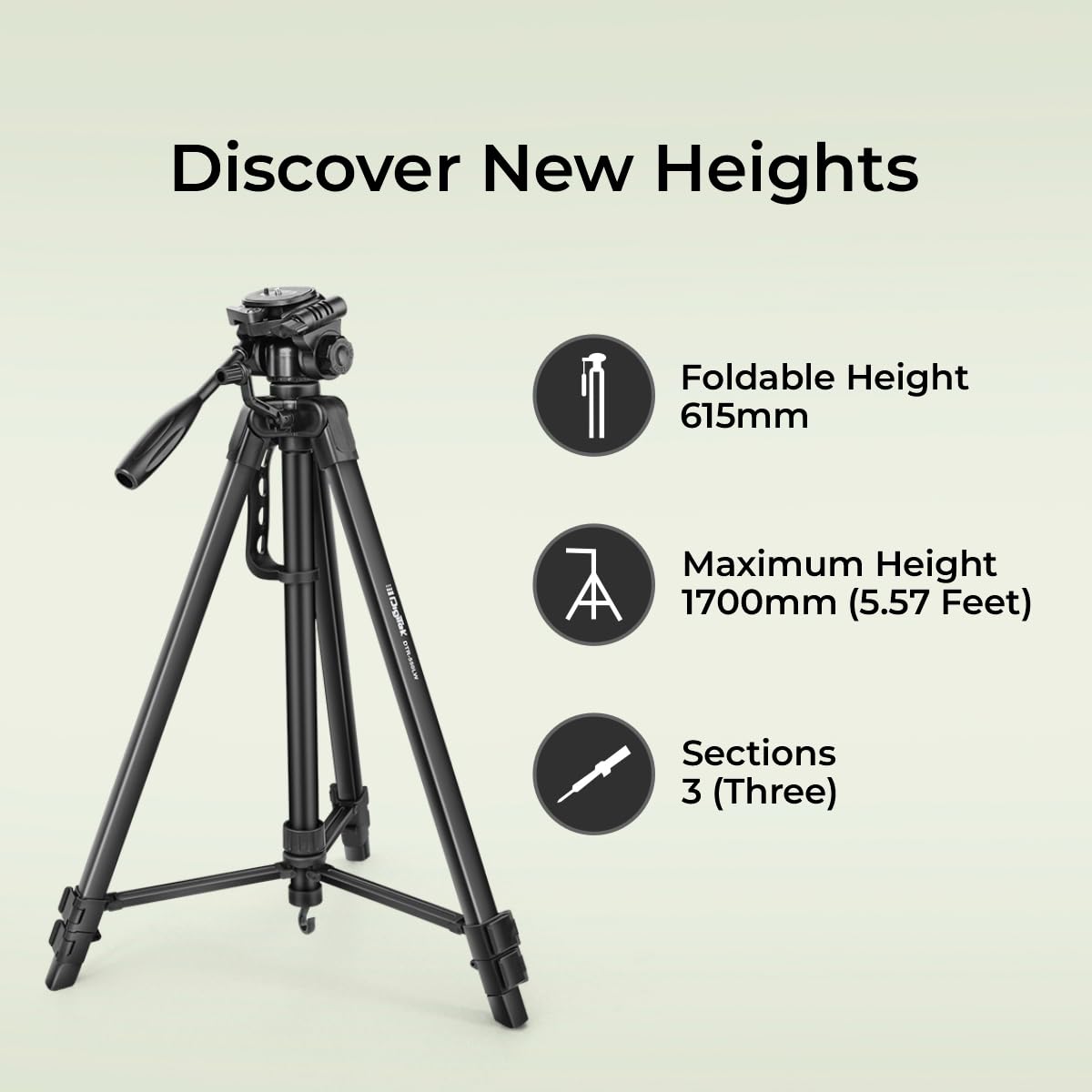 DIGITEK (DTR 550 LW) 67 INCH FOLDABLE TRIPOD STAND WITH PHONE HOLDER & 360° BALL HEAD - Image 8