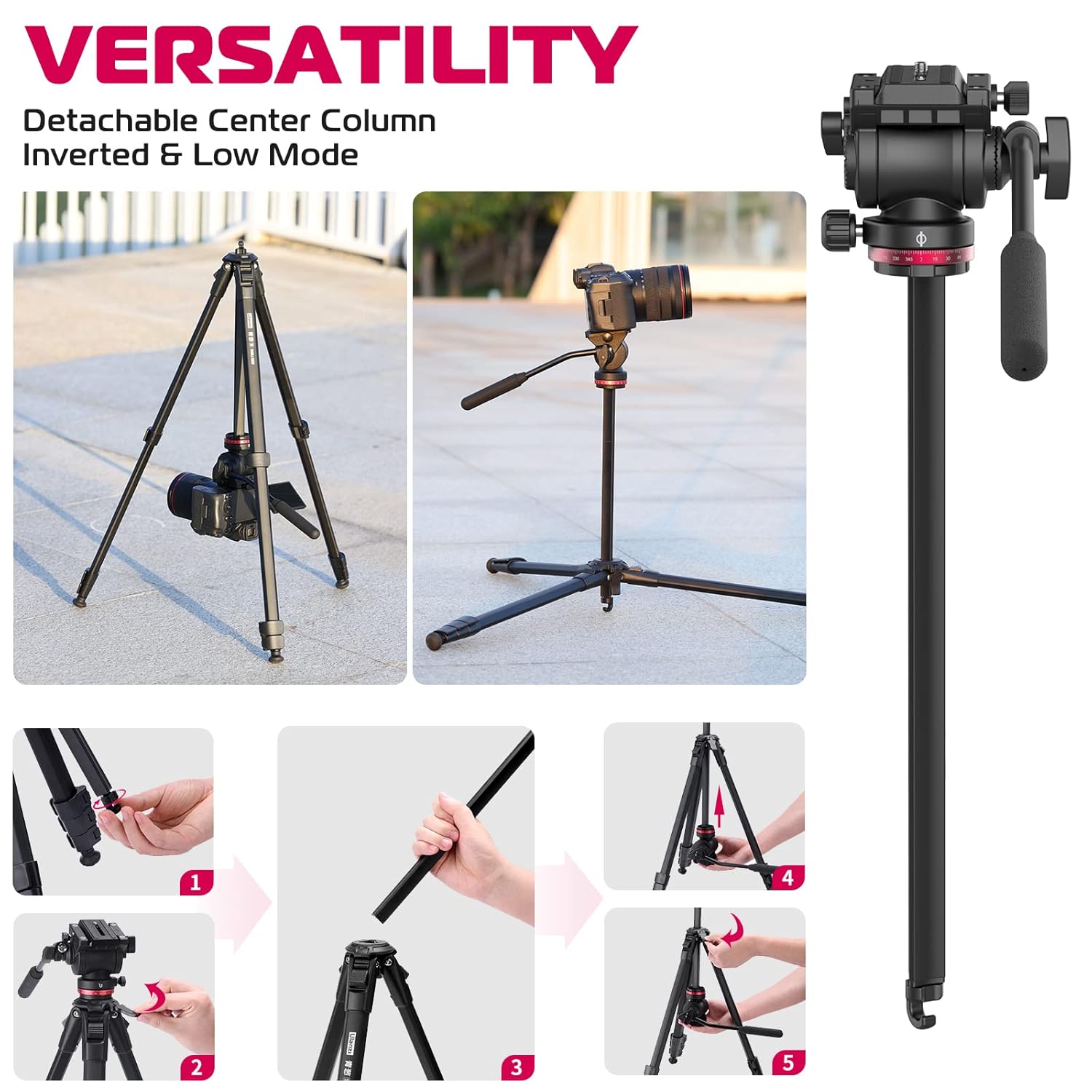 ULANZI MT-56 OMBRA BLACK ALUMINUM ALLOY 63" PROFESSIONAL CAMERA TRIPOD WITH FLUID PAN-TILT HEAD - Image 5