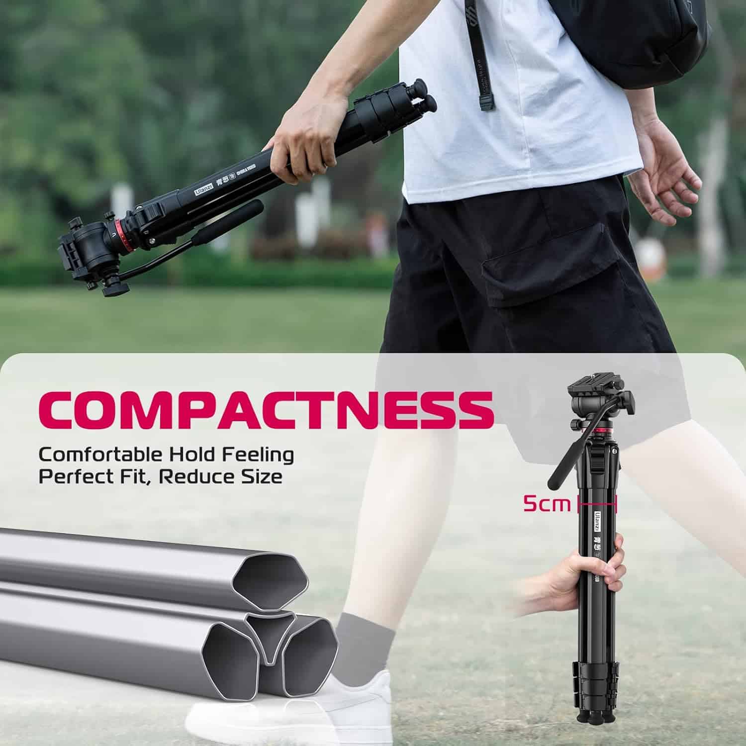 ULANZI MT-56 OMBRA BLACK ALUMINUM ALLOY 63" PROFESSIONAL CAMERA TRIPOD WITH FLUID PAN-TILT HEAD - Image 6
