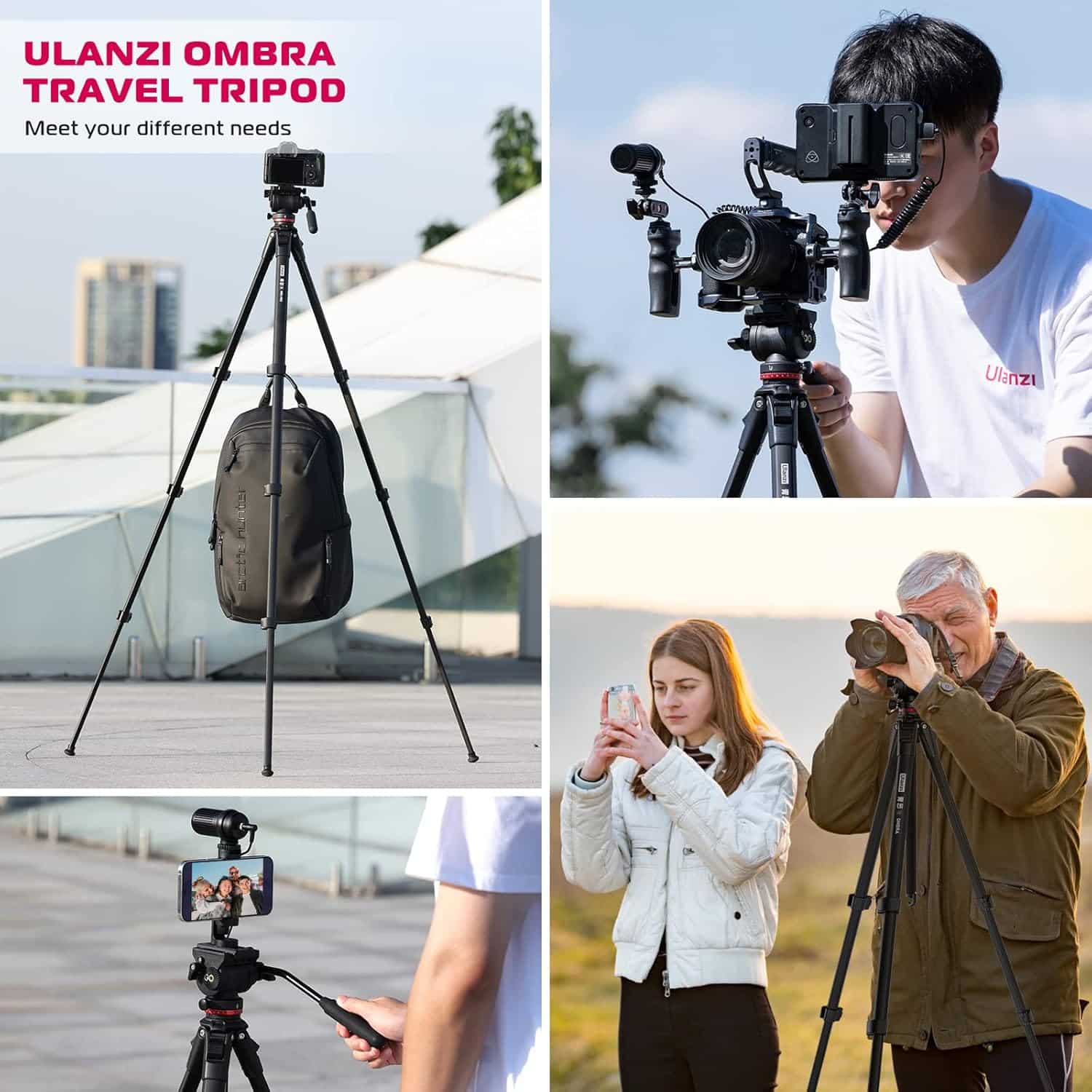 ULANZI MT-56 OMBRA BLACK ALUMINUM ALLOY 63" PROFESSIONAL CAMERA TRIPOD WITH FLUID PAN-TILT HEAD - Image 7