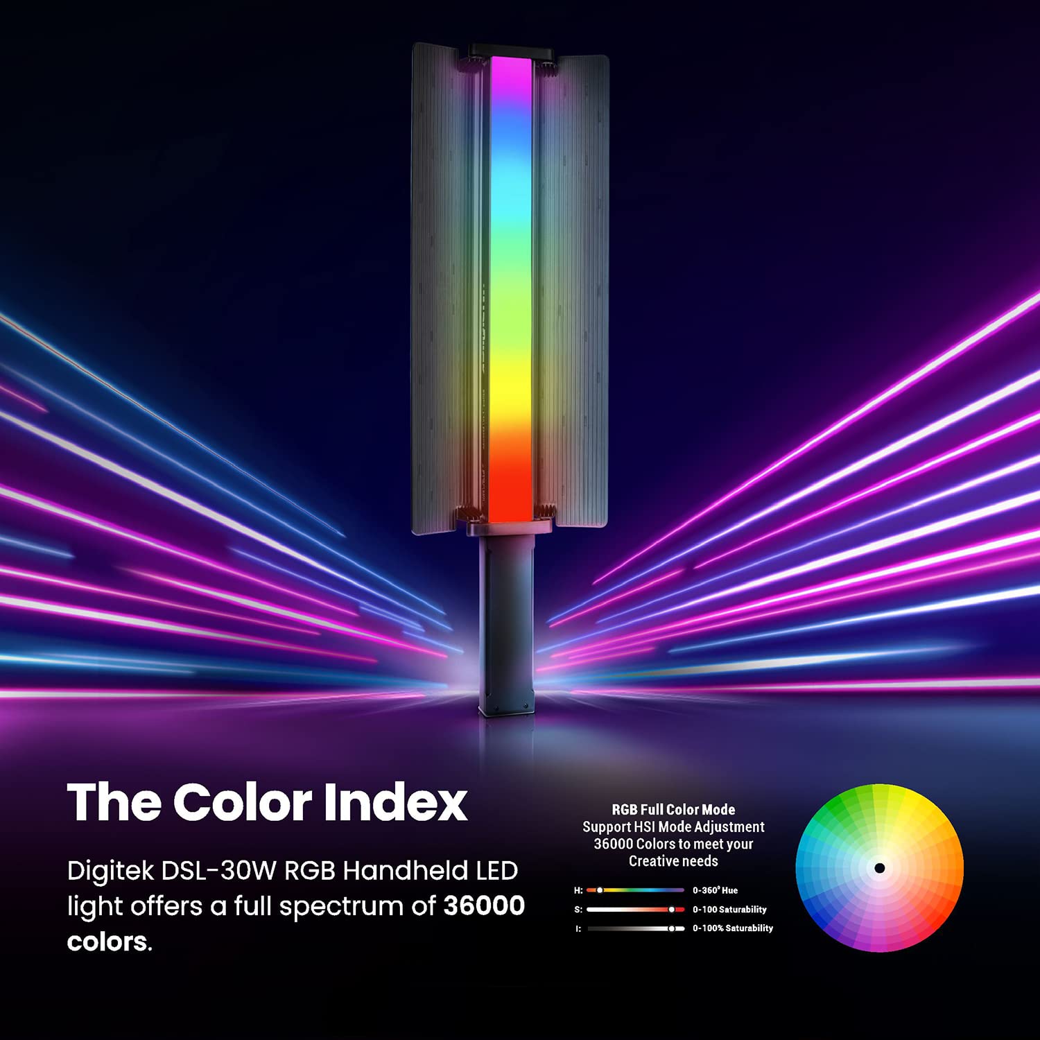 DIGITEK DSL-30W RGB PORTABLE HANDHELD RGB LED LIGHT WAND WITH GRID, DIFFUSER AND BARN DOOR COMES WITH A 5200MAH BUILT IN BATTERY PACK - Image 3