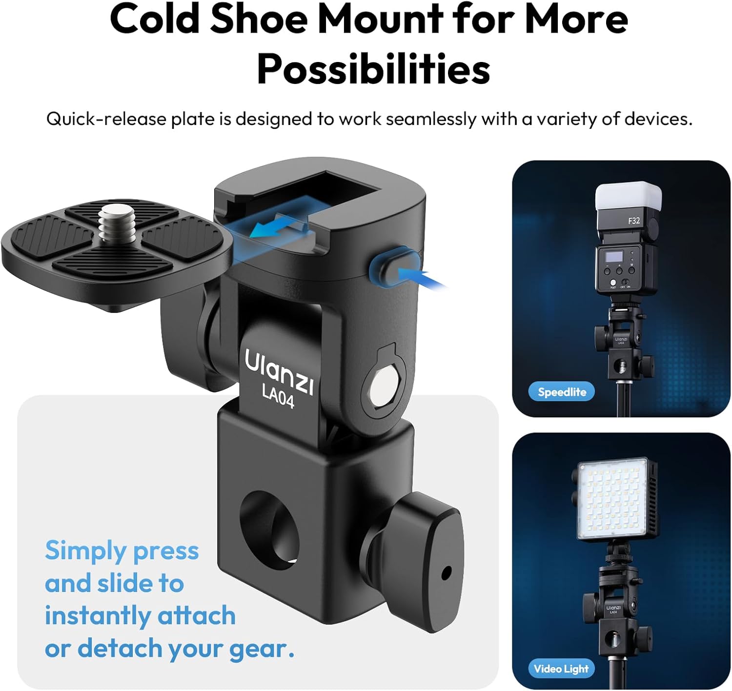 ULANZI LA04 LIGHT STAND MOUNT ADAPTER WITH 1/4 SCREW FOR CAMERAS & LIGHTS - Image 5